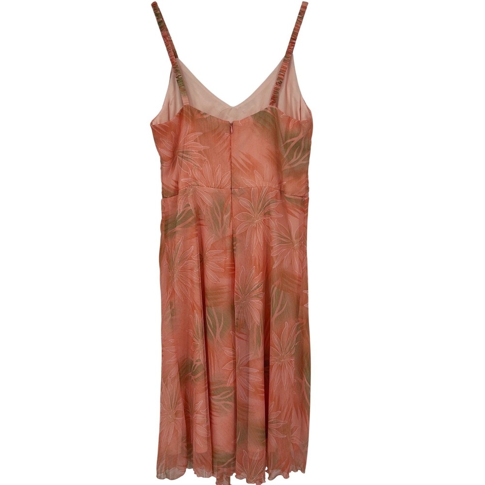 Studio 1940 Coral Tropical Floral Chiffon Midi Dress Ruched Waist Size 10 NWT - Picture 4 of 6